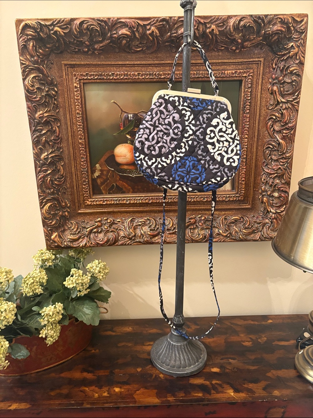 Vera Bradley Kisslock Blue Black and White Patterned Crossbody